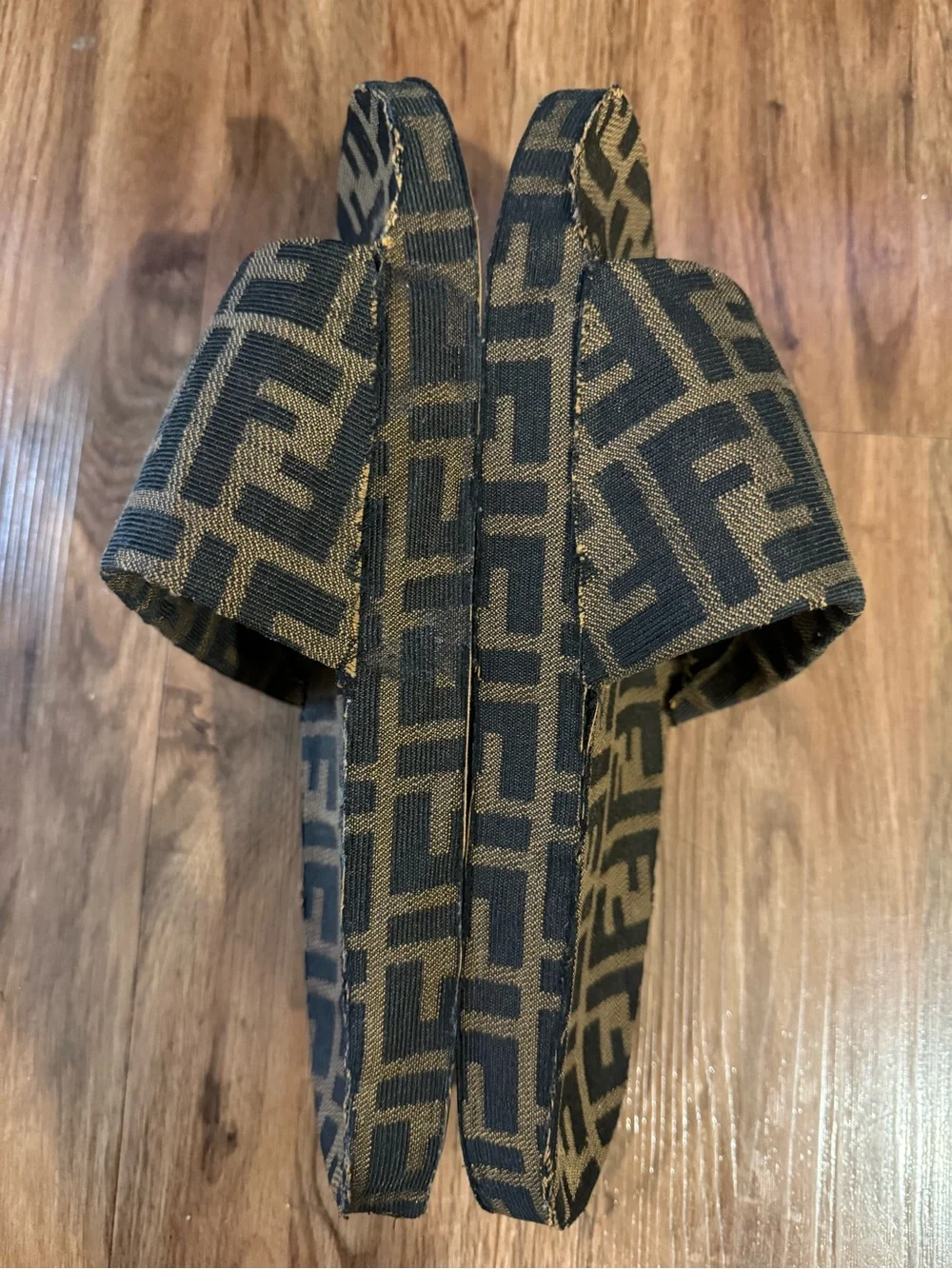 Handmade Custom Fendi FF Logo Slide Sandals in Brown and Black Size EU 46 Used
